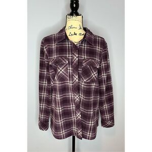 Ascend Women’s Large Purple White Fleece Long Sleeve Flannel Button Down Shirt